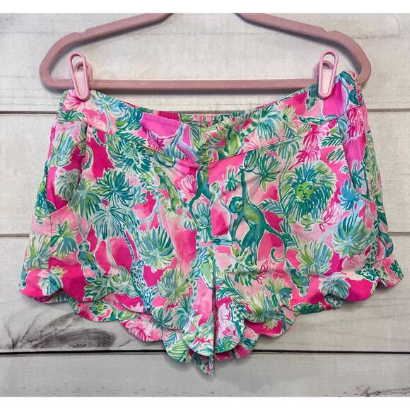 Lilly Pulitzer Size Large Shorts Pink Monkeys Zoo Print Stretchy Waist - Picture 1 of 3